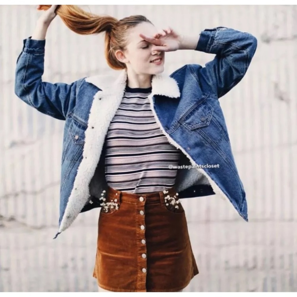 Brandy melville fur denim jean jacket elisha